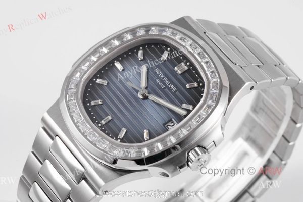 (PPF) V4 Version Best Replica Patek Philippe Nautilus Stainless Steel Dark Blue Dial Diamond Watches 2
