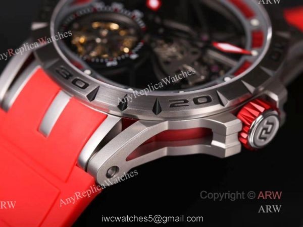 Swiss Replica Roger Dubuis Excalibur Spider Tourbillon Skeleton Watch With Red Rubber Band 2
