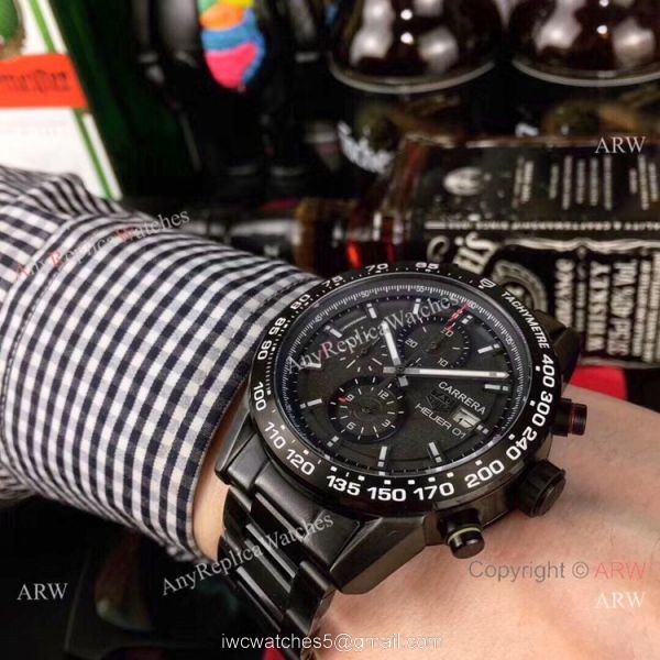 New Copy Tag Heuer Carrera Heuer 01 Black Steel Watch 43mm 2