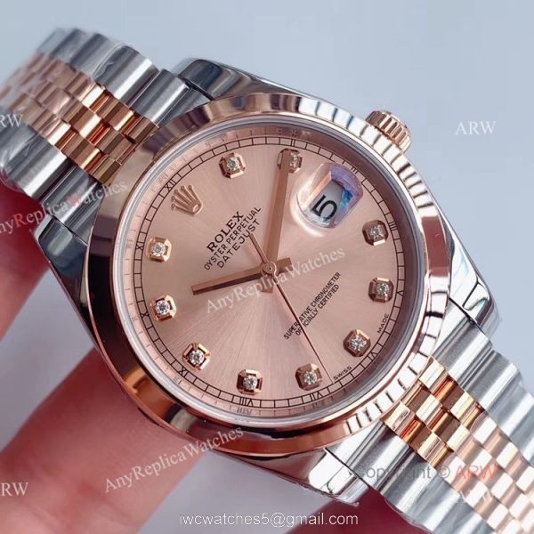 (Noob)Smooth Bezel Rolex Datejust Rose Gold Dial With Diamonds Jubilee Bracelet Swiss 3235 Watch 2