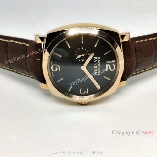 Copy Panerai Radiomir Rose Gold Brown Leather Strap Watch 2