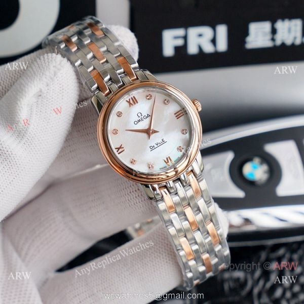 Swiss Quartz Omega De Ville 2-Tone Rose Gold Watches Women Size 2