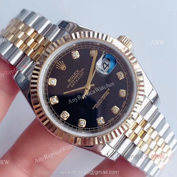 (Noob) Best 41mm Rolex Datejust Black Dial With Diamonds Jubilee Bracelet Swiss Replica Watch 2
