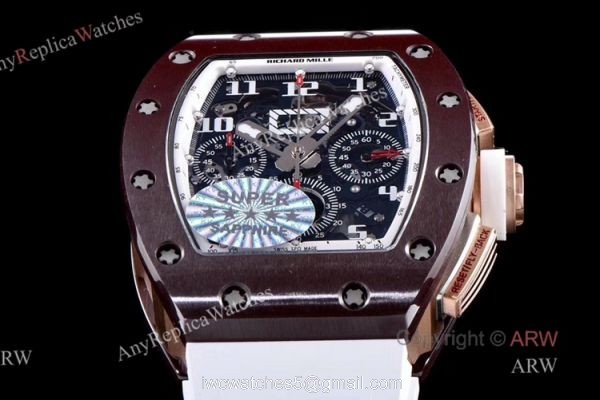 KV Factory AAA Replica Richard Mille RM011 Ceramic Chronograph Watch With White Rubber Band 2