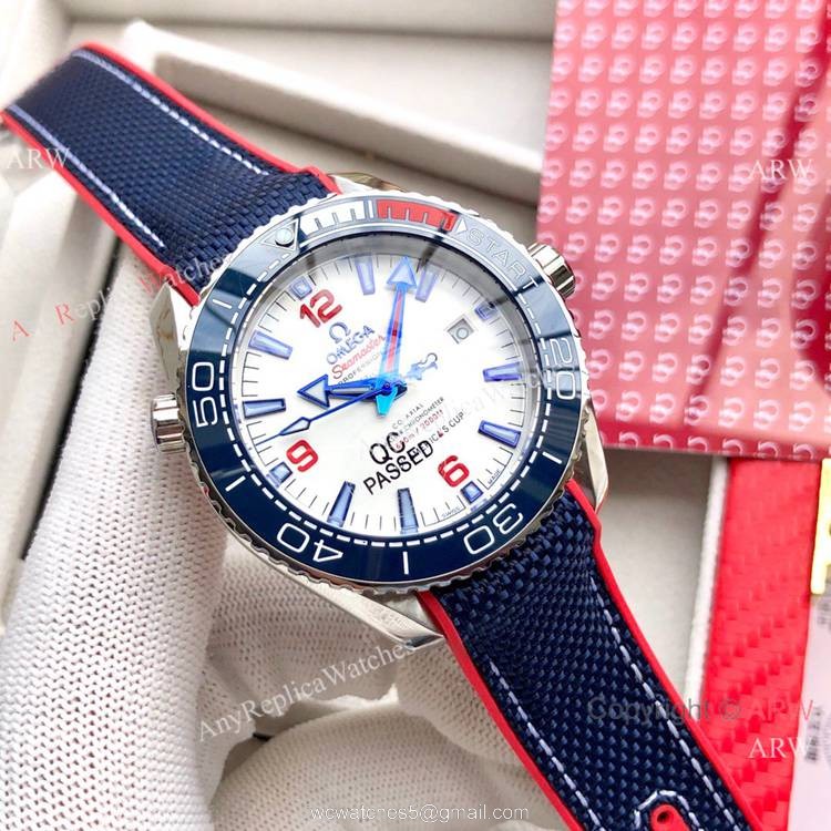 NEW! Omega Seamaster Planet Ocean 600M Americas Cup Edition Rubber Strap Watch 2