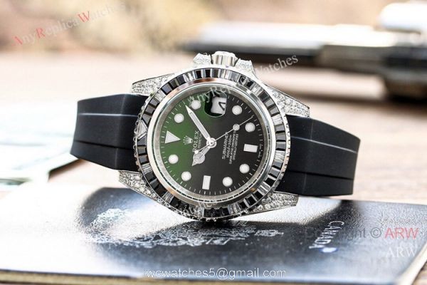 Copy Rolex Submariner Date Rainbow Watch Rubber Strap Fashion Style 2