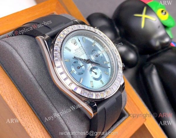 Clone Rolex Daytona Rubber Strap Glacier blue Dial Diamond Bezel 2