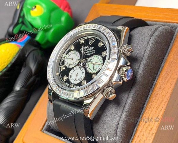 Copy Rolex Daytona Diamond Watch SS Oysterflex Rubber Band 2