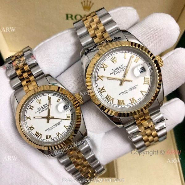 Copy Rolex Datejust 36mm and 31mm Watch 2 Tone Black Face 2
