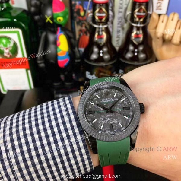 Replica Rolex Milgauss Watch Carbon fiber Dial Blue Rubber Strap 40mm 2