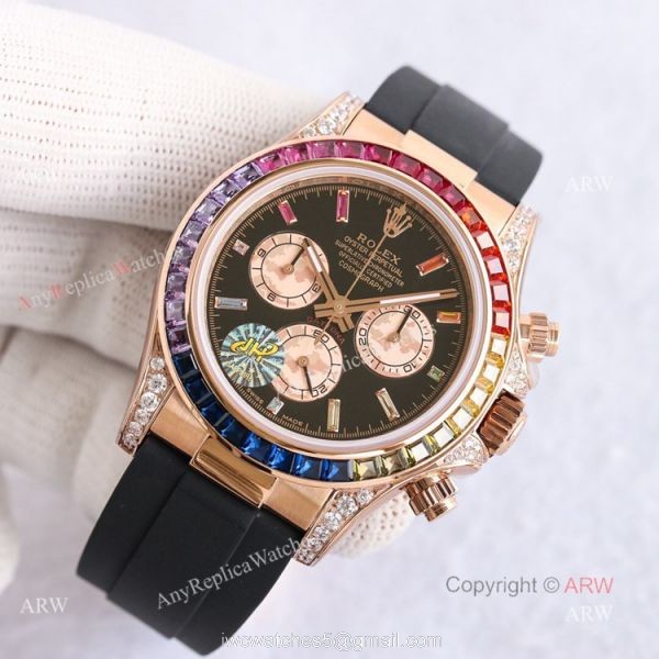 New Rolex Daytona Rainbow Rose Gold Diamond Watches With Oysterflex Strap Top Replica 2