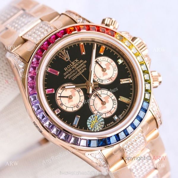 Best Replica Rolex Rose Gold Rainbow Daytona Swiss 7750 Automatic Watch For Men 2