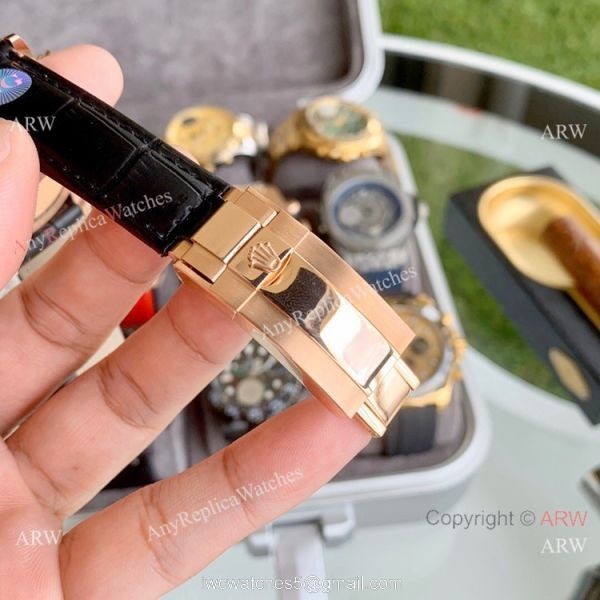 Copy Rolex Rose Gold Daytona Watch Leather Strap 40mm 2