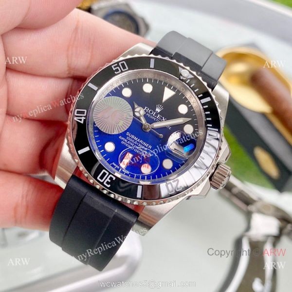 Fake Rolex Submariner D-Blue Dial Rubber Strap Watch 40mm 2