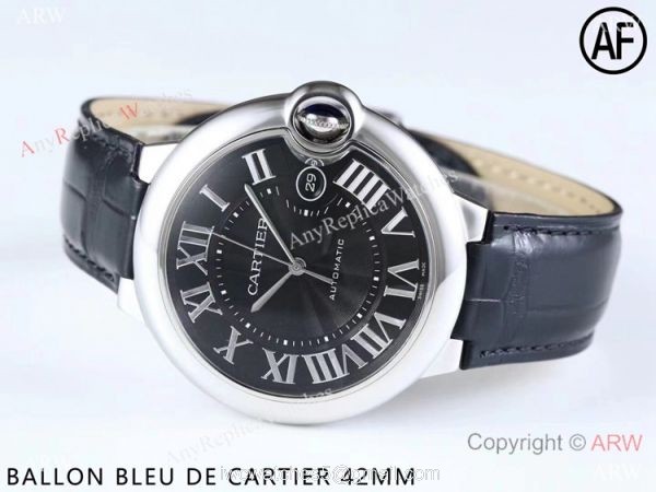 Swiss Replica Cartier Ballon Bleu Watch Black Dial Leather Strap 42mm 2