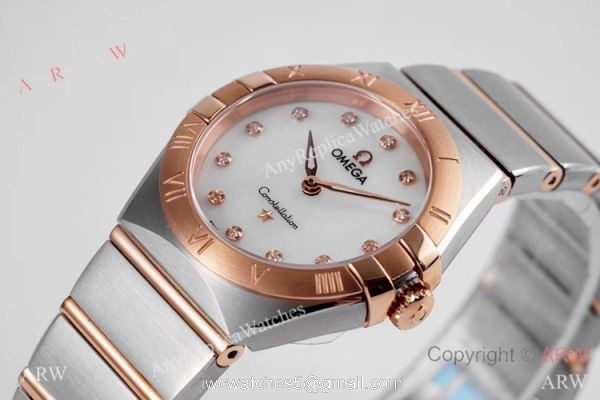 NEW! Swiss Copy Omega Constellation 28mm Quartz Watch 2-Tone Rose Gold 2