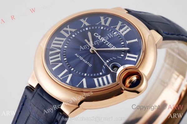 Swiss AAA Copy Cartier Ballon Bleu 42mm Automatic Watch Rose Gold Blue Dial 2