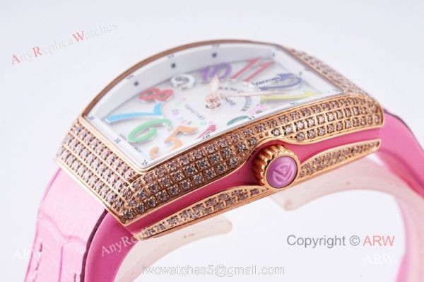 New Franck Muller Vanguard 32 Replica Ladies Watch With Pink Leather Strap 2