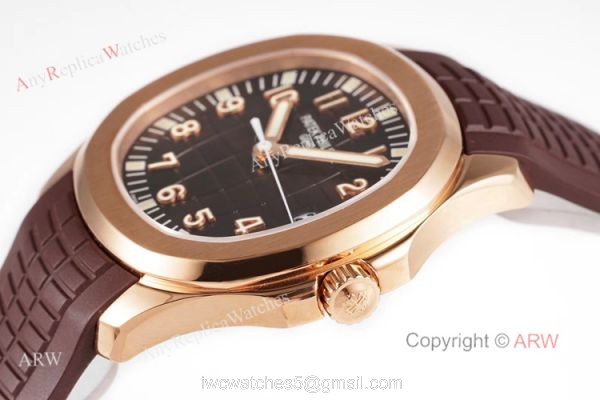 (ZF) AAA Replica Patek Philippe 5167R Aquanaut Rose Gold Chocolate Dial Brown Rubber Strap Men Watch 2