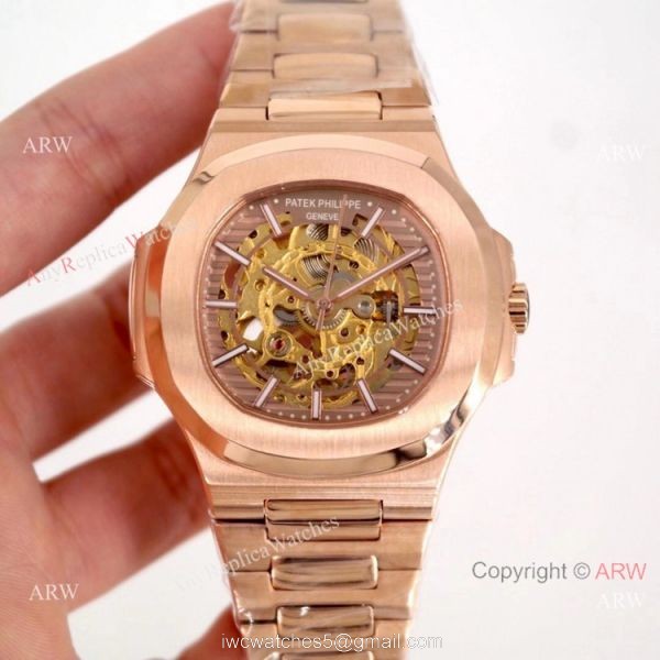 Copy Patek Philippe Skeleton Nautilus Watches Rose Gold 2