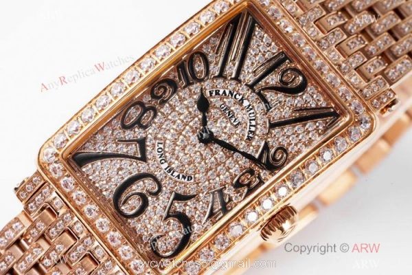 New! Swiss Replica Franck Muller Long Island Iced Out Watch Rose Gold 26mm 2