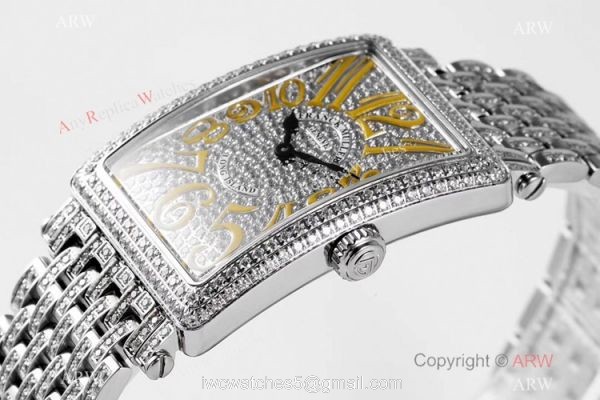 New! Swiss Grade Franck Muller Long Island Watch Full Diamond Yellow Markers 2