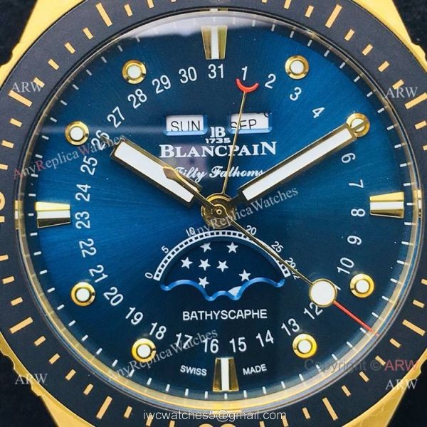 2020 New! Swiss Blancpain Fifty Fathoms Bathyscaphe Men Watch Gold and Blue 2