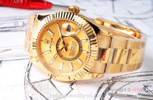 Swiss Grade 1 Copy Rolex Sky-Dweller Yellow Gold 42mm Watch 9001 Movement 2