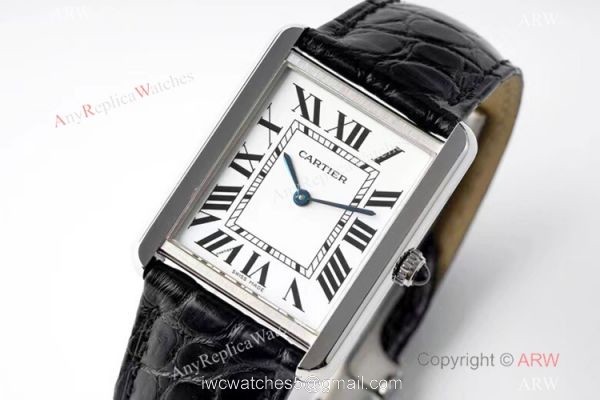 New! Swiss Cartier Tank Solo AF Factory Quartz Watch SS Black Leather Strap 2