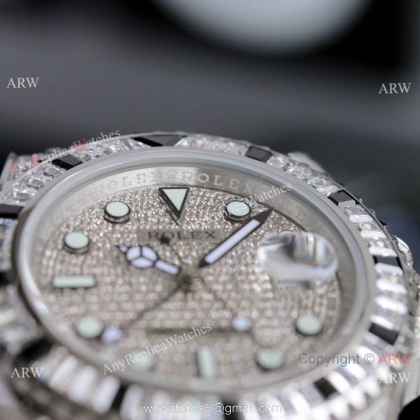 JH Factory Copy Rolex GMT-Master II Watch BlackWhite Diamond Bezel Stainless Steel 2