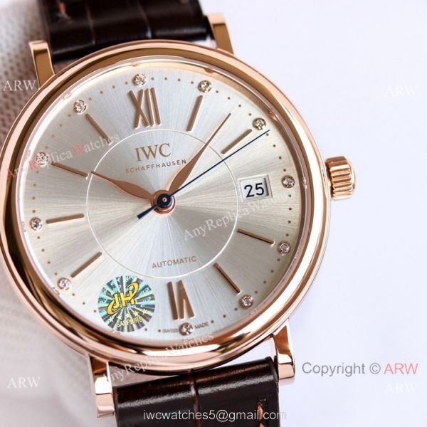 Swiss Replica IWC Portofino 37mm Lady Watch Silver Dial Rose Gold 2