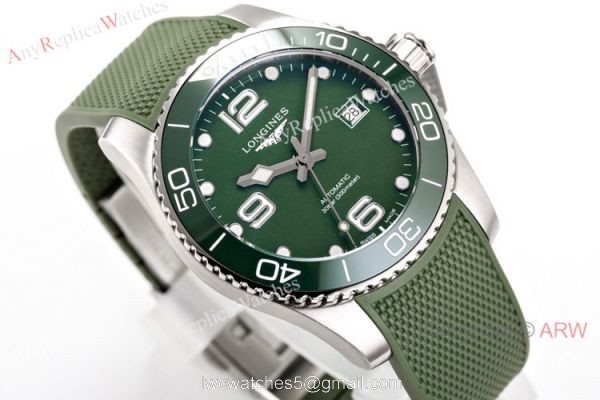 Swiss Grade Copy Longines Hydroconquest Green Rubber Strap Watch 2