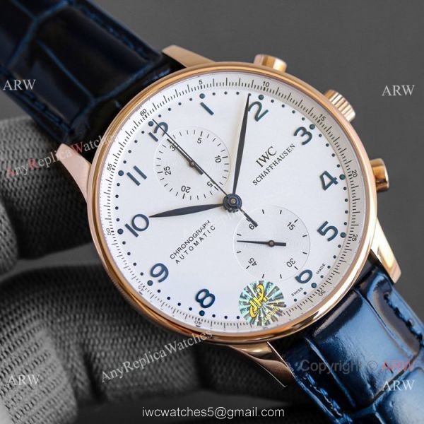 AAA Replica IWC Portuguese Rose Gold White Watches Swiss 7750 Chronograph 2