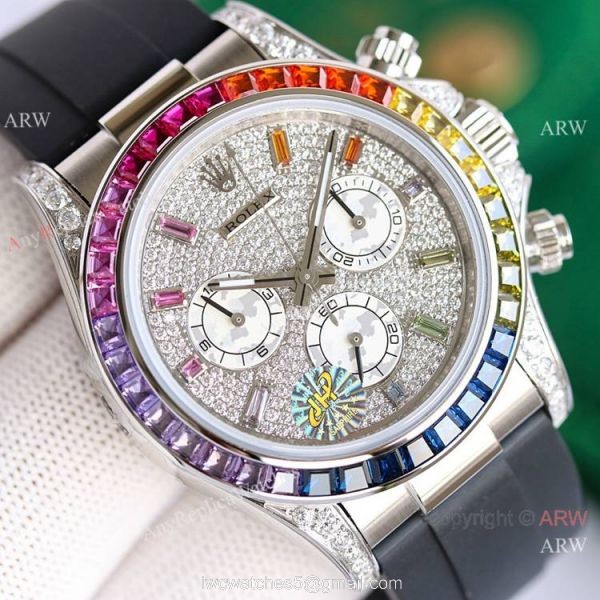 Swiss 7750 Rolex Daytona Replica Watch SS Diamond Dial Colorful Markers 2