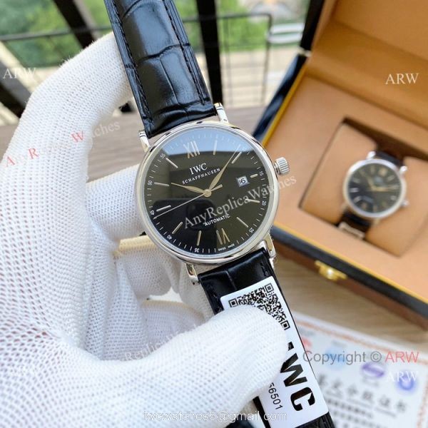 Knock off IWC Portofino Automatic Watches White Dial Black Leather Strap 2