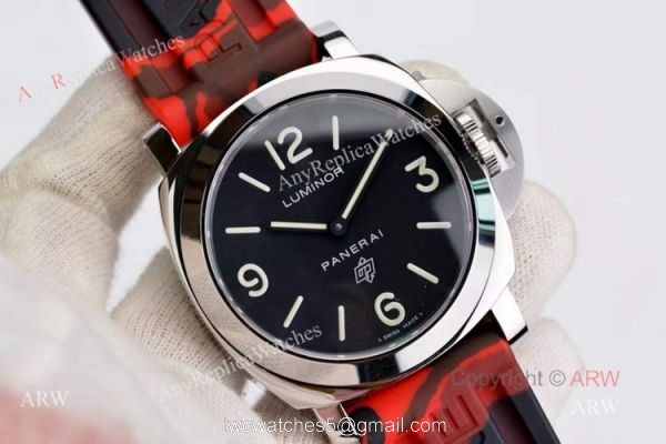 Copy Panerai PAM 00000 Luminor 44mm Watch Black Dial With Red Camo Rubber Band 2