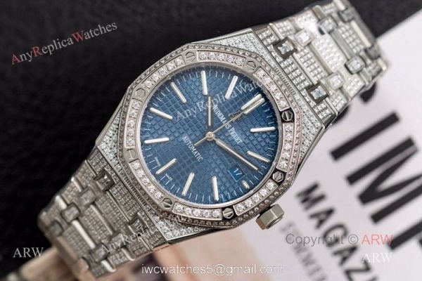 Iced Out Audemars Piguet 15400 Blue Dial Swiss 3120 Replica Watches 41mm 2