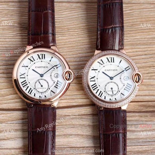 Swiss Fake Cartier Ballon Bleu 42mm XL Watch Rose Gold Diamond Case 2