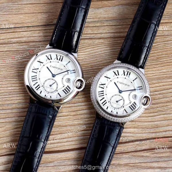 Swiss Fake Cartier Ballon Bleu 42mm XL Watch White Dial Black Leather Strap 2