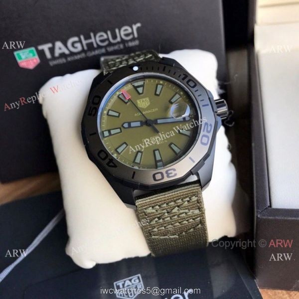 2020 Swiss Replica Tag Heuer Aquaracer Calibre 5 Watch Military Green Nato Strap 2