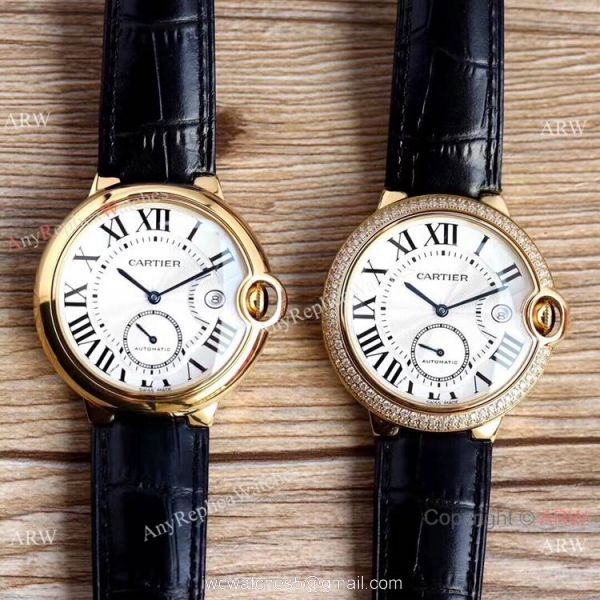 Swiss Grade Fake Cartier Ballon Bleu De Gold Diamond Watch 42mm XL 2