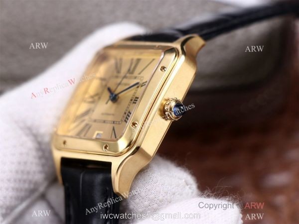 AAA Replica Cartier Santos-Dumont Swiss 9015 Watch All Gold Couple Wrist 2