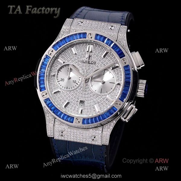 45mm Hublot Big Bang Blue Diamond Bezel Iced Out Watch For Men Best Swiss Made 2