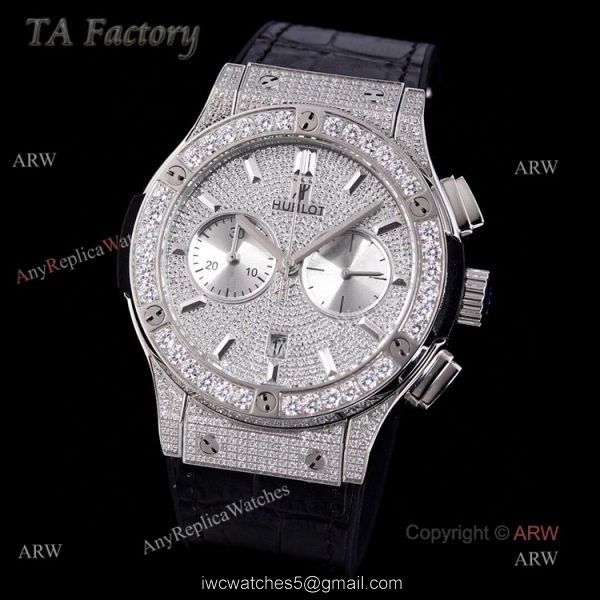 Swiss Replica Mens Hublot Big Bang Diamond Watches 45mm With Hublot Black Leather Strap 2