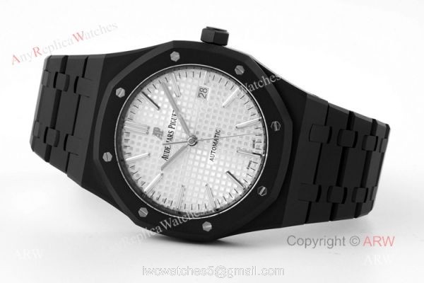 New Audemars Piguet Royal Oak White Dial Black Venom 15400 Swiss Replica DLC Watches 2