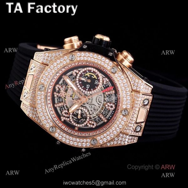 Hublot Diamond Watch Men Swiss Quality Replica Hublot Unico Big Bang Rose Gold Diamonds 2