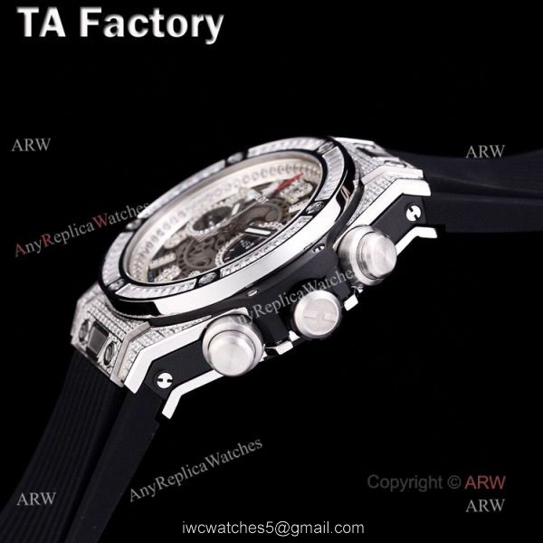 Hublot Big Bang Steel Diamonds Black Rubber Strap Replica Watches 2
