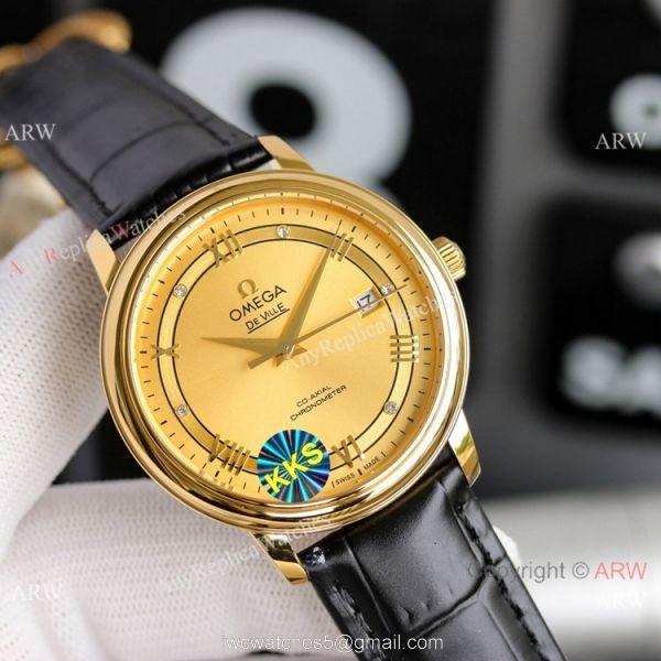 Copy Omega De Ville Prestige Watches Gold and Brown Automatic 2