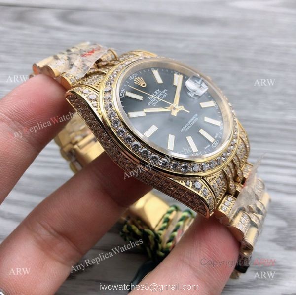 Copy Gold 41mm Datejust Rolex Iced Out Diamond Watches Swiss 3255 Jubilee Bracelet 2