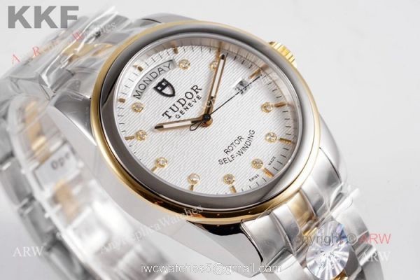 New Tudor Glamour Day Date White Dial Watch With Diamond Markers 39mm Swiss Replica 2